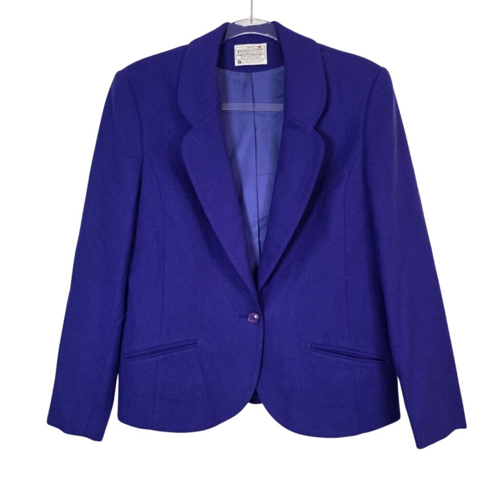 Pendleton Women 12 Blazer Violet Purple 100% Virgin Wool Single Button VTG USA